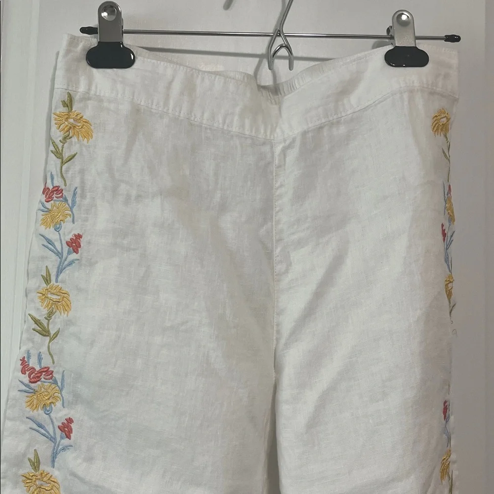 Calypso St Barth Boho White Linen Embroidered Floral Wide-Leg Pants Small - Picture 2 of 7